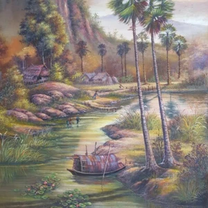 027 Wall decor Abstract Art Painting Original Water color Poster Canvas Thailand - Picture 1 of 6