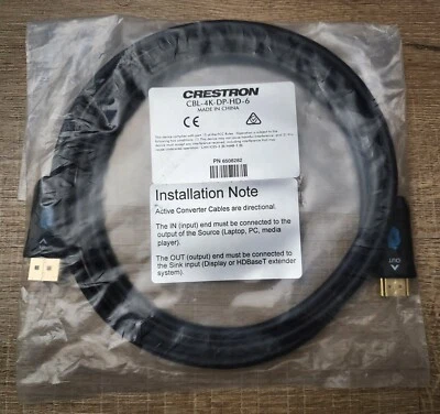 CRESTRON 6508282 CBL-4K-DP-HD-6 DIRECTIONAL ACTIVE CONVERTER CABLE 6 FEET NEW - Image 1 of 4