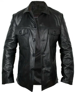 Herren Echtleder Vintage Style Retro Militär Feld Funnel Neck Slim Fit Jacke02 - Bild 1 von 4