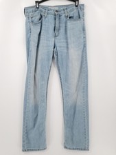 Levis Slim Straight Jeans Mens Size 32x30 Blue Distressed 5 Pocket Button Zip