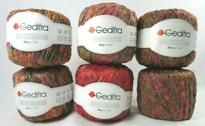 Gedifra Ribbon Yarn 6 尼龙球 Cubetto 绿色 灰色 橙色 粉红色 红色 50G 75M — 第 1/4 张图片