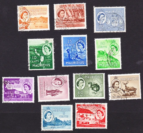 MAURITIUS  Scott # 254 - 265  HIGH VALUES of the set to 10 RUPEES  FREE SHIPPING Cover