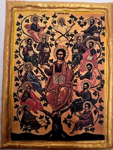 Ampelos Christ The True Vine Apostles Byzantine Rare Athos Greek Orthodox Icon - Picture 1 of 7