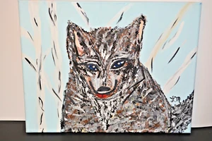 Snow Wolf Painting LM Original Handpainted 14"x11" Canvas Acrylic, 1 of 1 - Picture 1 of 5