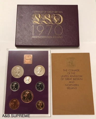 1970 Great Britain & Northern Ireland United Kingdom Proof Set With COA 8 Coins Cover