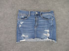 American Eagle Skirt Womens Size 8 Blue Distressed Hi Rise Mini Denim Jean