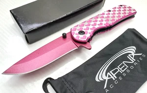 Love Anniversary Pink Heart Pocket Knife EDC Blade Womens Girls Spring Assisted - Picture 1 of 5