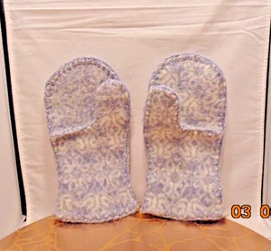 Handmade Boiled Wool Multicolor Mittens with Button Detail -Women Size L/XL - Picture 1 of 5