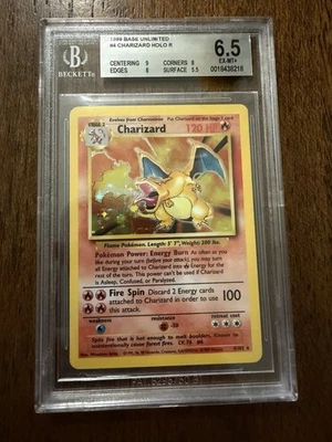 1999 Pokemon Base Set Charizard BGS 6.5 Holo Rare Card 4/102 EX-MT Condition - Image 1 of 2