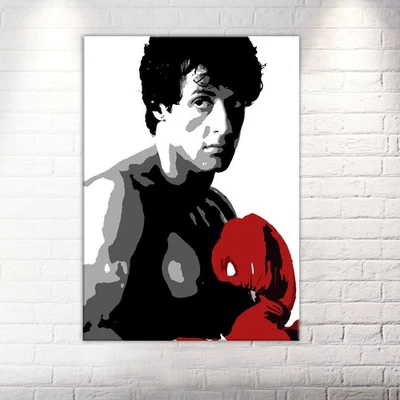 Quadro Rocky Dipinto a Mano Pop Art su Tela 50x70 Arredo Casa Moderno Cinema - Immagine 1 di 4