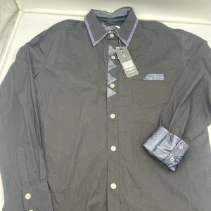 Barabas Black With Purple Accent Long Sleeve Button Up Shirt Men's Size 2XL - Picture 1 of 13