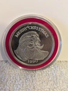Moneda redonda Feliz Navidad Papá Noel 1990 de colección 1 Troy OZ .999 plata fina - Imagen 1 de 4