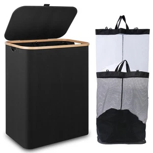 150L Laundry Basket with Lid,Large Laundry Hamper with Bamboo Handles, Hamper... - Picture 1 of 7