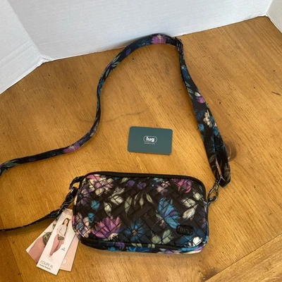 NWT Lug Coupe XL Floral Blue & Purple Crossbody Bag RFID Nylon Purse - Image 1 of 4