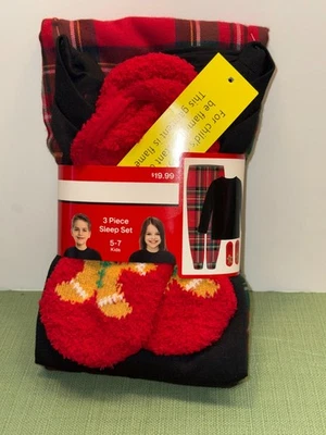 Nuevo Conjunto de Pijama de Tres Piezas Talla 5-7 Unisex Rojo, Verde y Negro Foto 1 de 3