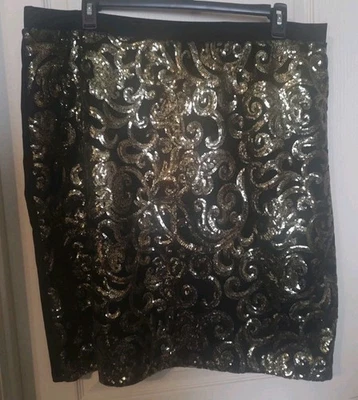 Cato Woman Plus Size 22/24 3XL W Black & Gold Sequined Skirt Stretch NEW NWT  - Image 1 of 4