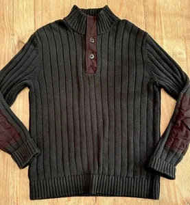 Eddie Bauer sweater Mens Large Tall TL Elbow Patches Ribbed Henley - Picture 1 of 3