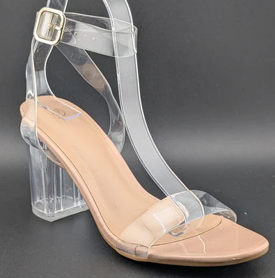 Sandalias de tacón transparente para mujer talla 7 con correa en el tobillo tacón grueso punta abierta Foto 1 de 4