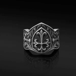 Men's 925 Sterling Silver Gothic Fleur De Lis Ring Medieval Style Handmade Ring - Picture 1 of 8
