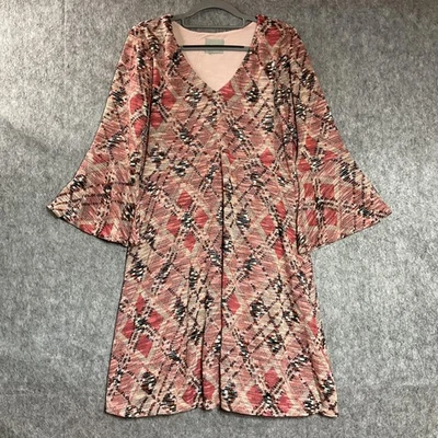 Maeve Anthropologie Dress Womens Large Pink Geometric Bell Sleeve V Neck A-Line - Image 1 of 4