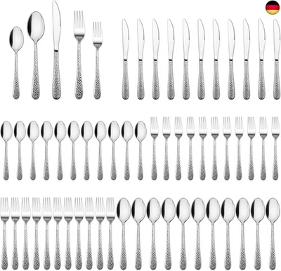 Joyfair Besteck Set 12 Personen, 60-teiliges Edelstahl Gehämmertes Besteckset  - Bild 1 von 4