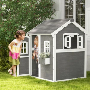 Playhouse for Kids Outdoor with Floor for 3-8 Years Old, Gray - Picture 1 of 11