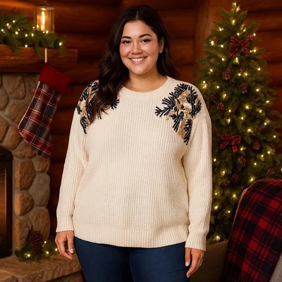 Suéter tejido de lentejuelas para mujer Lane Bryant talla grande 18/20 vacaciones invierno acogedor Foto 1 de 4