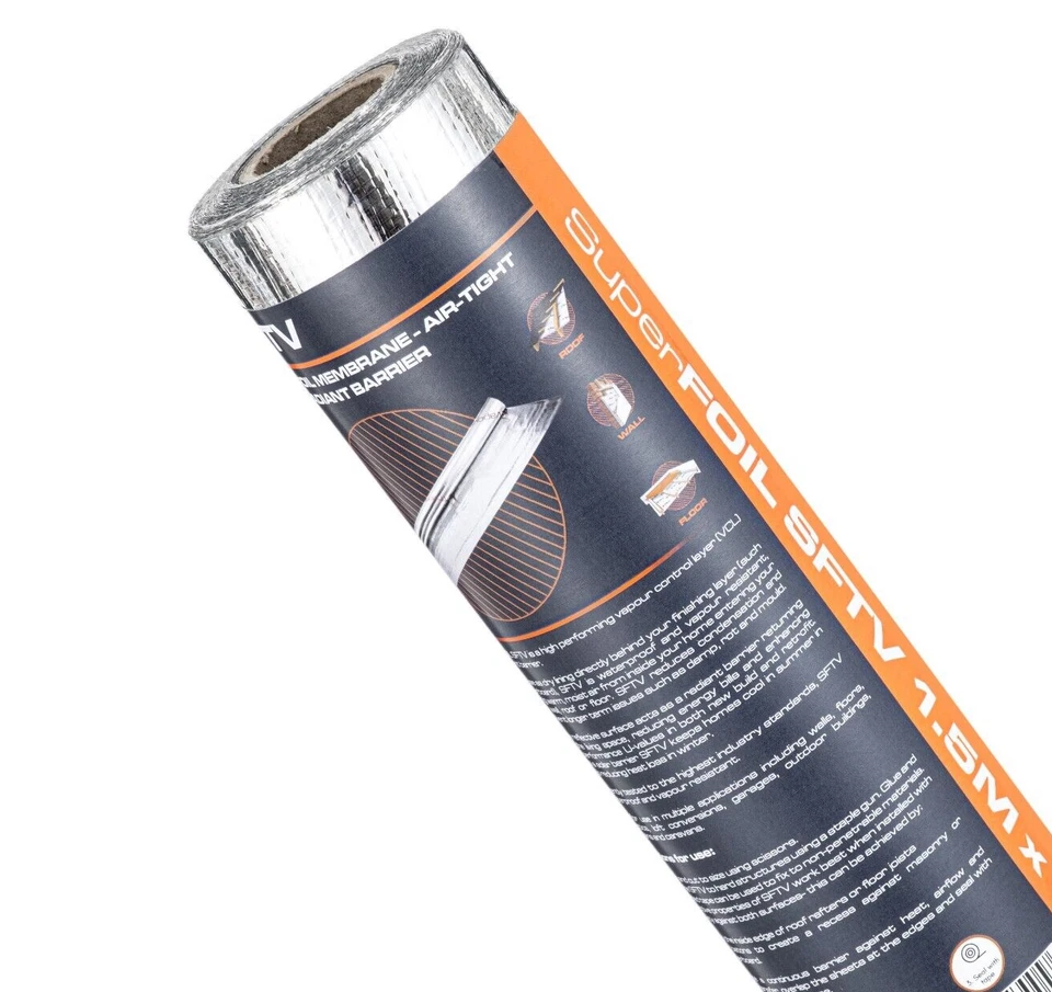SUPERFOIL INSULATION ® SuperFOIL SFTV Reflective Membrane 1.5m x 25m Roll - Vapour Control Layer