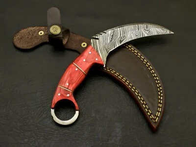 Damascus Steel Custom Handmade Beautiful Karambit Knife With Bone & Horn - Image 1 of 4