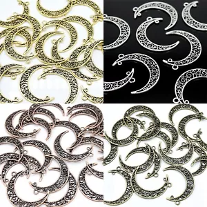 20 X ALLOY FILIGREE SILVER PLATED CONNECTOR PENDANTS MOON 50X34MM - PICK COLOUR - Picture 1 of 5