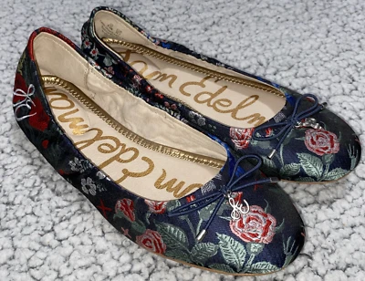 SAM EDELMAN Felicia Flores Florales Bordadas Ballet Planos Arco Dije Talla 6.5 Foto 1 de 4