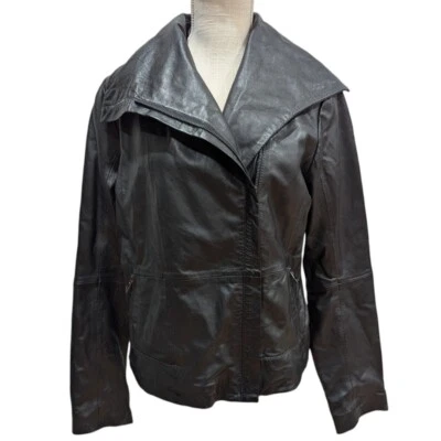 Bod & Christensen Women's Medium Asymmetrical Closure Leather Biker Jacket Black - Image 1 of 4
