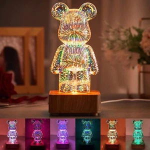 3D Feuerwerk Bär Nachtlicht 8 Farben Tischlampe Deko Geschenk für Mädchen Kinder - Bild 1 von 11