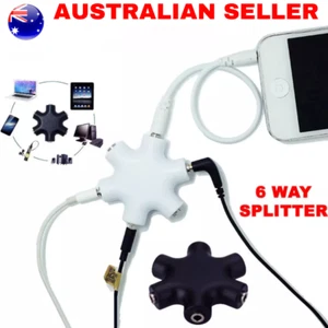 6*3.5mm Way Multi Port Hub Aux Headphone jack Splitter Audio Cable Converter - Picture 1 of 6