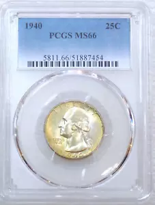 1940 P Washington Silver Quarter PCGS MS66 Lustro originale #S83B - Foto 1 di 4