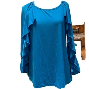 Antthony Tunic Blue Stretch Ruffle Long Sleeve Top Size XS New With Tag - Picture 1 of 11