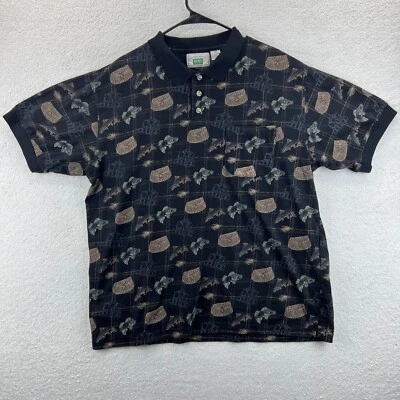 Рубашка поло Michael Austin прочная мужская черная с принтом рыбака карман размер XL - Изображение 1 из 4