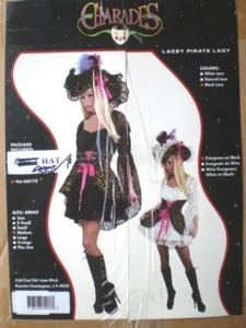 Charades Victorian Sassy Lacey Pirate Lady Adult Costume DLX MEDIUM Black w/ hat - Picture 1 of 1