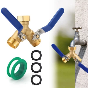 3/4" Garden Hose Splitter 2 Way Heavy Duty Brass Y Connector Adaptor w/ 2 Valves - Picture 1 of 7