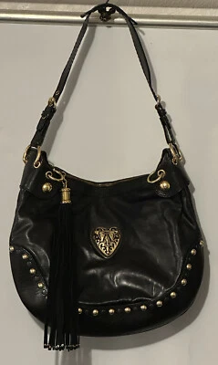 Bolso de hombro Gucci Babouska de cuero negro con flecos dorados #492 Foto 1 de 4