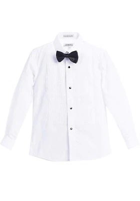Boys Tuxedo Shirt, Black Bow Tie, & Black/Silver Studs & Cufflinks, Size 16 - Image 1 of 4
