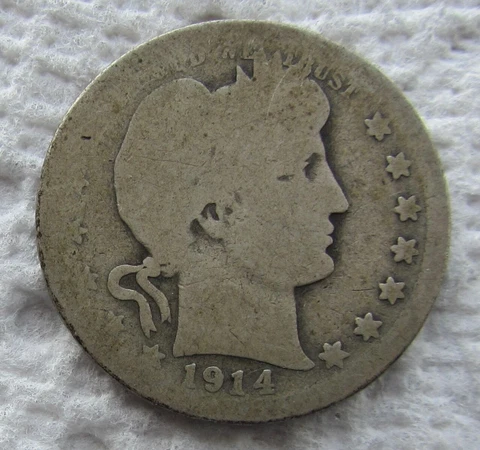 1914-S Barber Quarter Rare Key Date San Francisco Scratched Hole Filler Coin Cover
