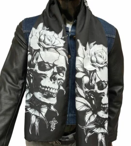 Sciarpa Nera Design Esclusivo Logo Teschio Punk Rock, Edizione Limitata - SCR 201 - Foto 1 di 2