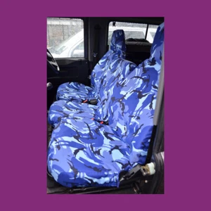 Land Rover Defender 90 110 1983-07 Front 3 Waterproof Blue Camo Seat Covers - Picture 1 of 3