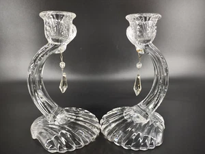 Vintage Cambridge Glass Caprice Clear Candlesticks Pair w/ Prisms Shell 1930s - Picture 1 of 15
