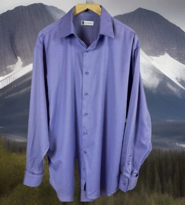 BACHRACH MENS PURPLE PIN STRIPED LONG SLEEVE DRESS SHIRT DOUBLE CUFF SIZE XL - Image 1 of 4