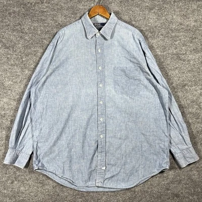 VINTAGE Polo Ralph Lauren The Big Dress Shirt Size 17 XL Chambray 80s 90s Work - Image 1 of 4