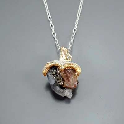 Handmade 10ct+ Natural Tourmaline Necklace 925 Sterling Silver 17.5"/N22853 - Image 1 of 4