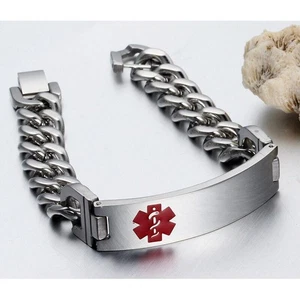 Chain Bracelet Wristband DIY Free Engraving Stainless Steel Men Medical Alert ID - Picture 1 of 9