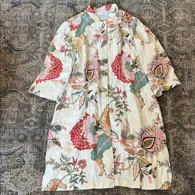 Vestido quimono Citron Santa Monica feminino pequeno de seda linho floral paisley PL - Imagem 1 de 4